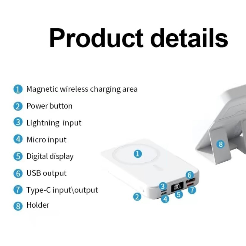 Power Bank Magnético Cargador Portátil Inalámbrico de 10,000 mAh – Carga Rápida de 22.5W para iPhone